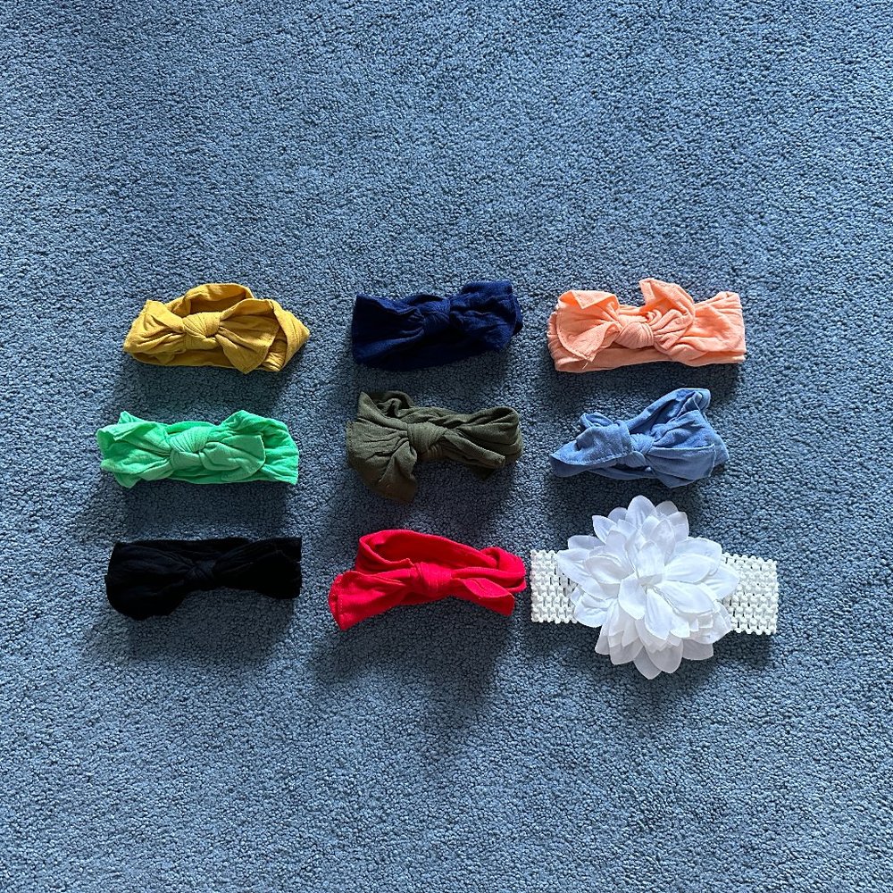 Lot Of 9 Unbranded Infant Baby Girl Bow Headbands